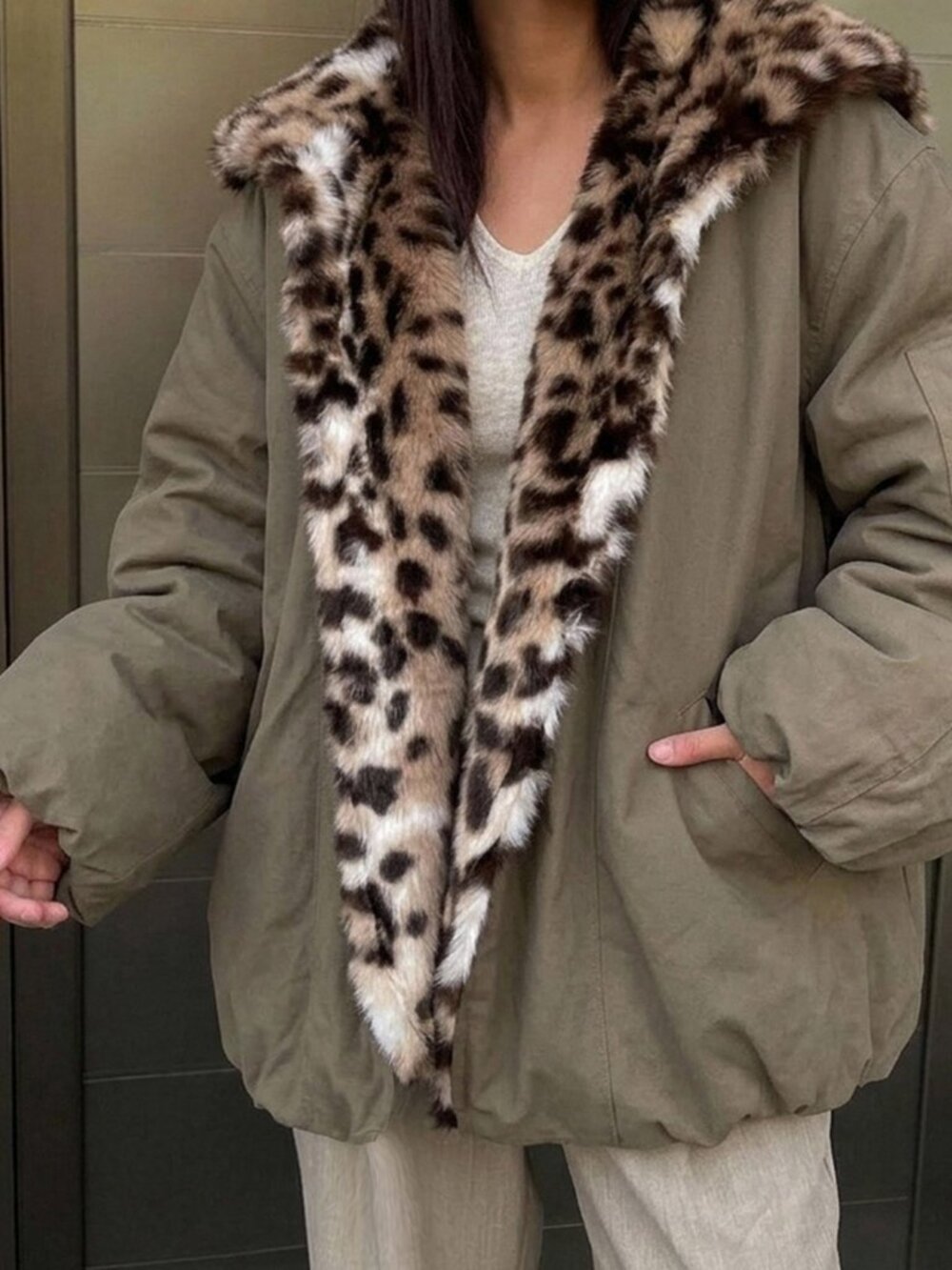 Green Casual Women's Random Print Oversized Zip Puffer Coat
